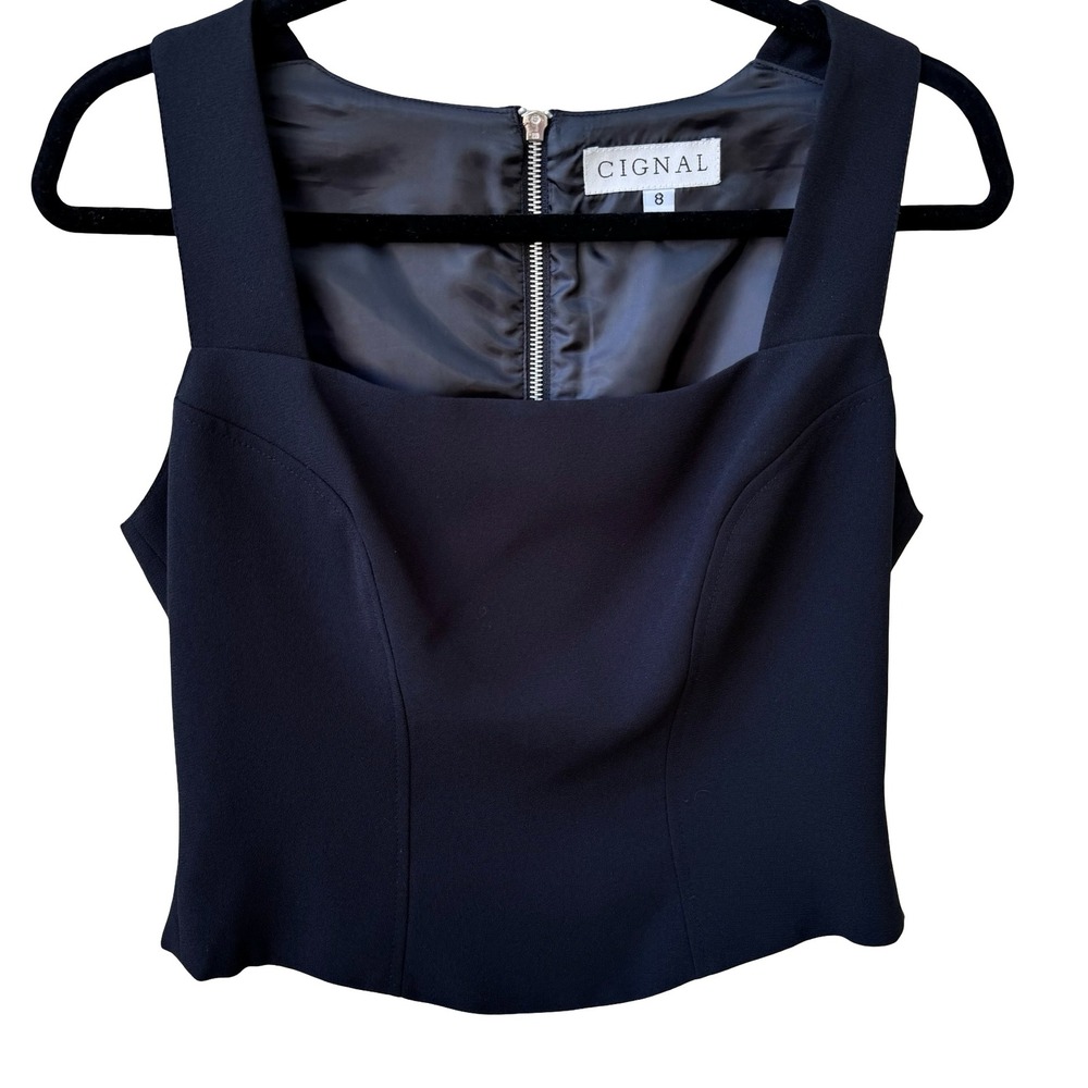 Cignal Vintage Y2K 90s Minimalist Square Neck Grunge Chic Cropped Top Back Zip 8